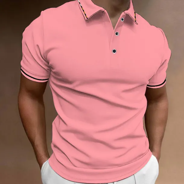 Men's Button Up Polos Golf Shirt Casual Sports Ribbed Polo Collar Classic Short Sleeve Fashion Basic Plain Button Summer Regular Fit Wine Lake Blue Black White Pink Navy Blue Button Up Polos