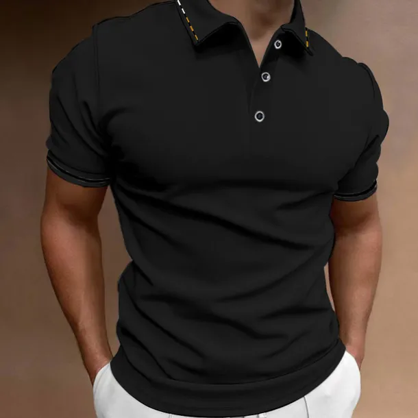 Men's Button Up Polos Golf Shirt Casual Sports Ribbed Polo Collar Classic Short Sleeve Fashion Basic Plain Button Summer Regular Fit Wine Lake Blue Black White Pink Navy Blue Button Up Polos