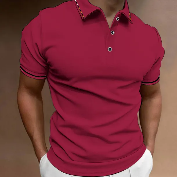 Men's Button Up Polos Golf Shirt Casual Sports Ribbed Polo Collar Classic Short Sleeve Fashion Basic Plain Button Summer Regular Fit Wine Lake Blue Black White Pink Navy Blue Button Up Polos
