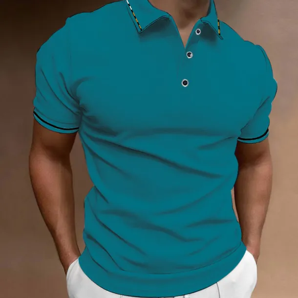 Men's Button Up Polos Golf Shirt Casual Sports Ribbed Polo Collar Classic Short Sleeve Fashion Basic Plain Button Summer Regular Fit Wine Lake Blue Black White Pink Navy Blue Button Up Polos