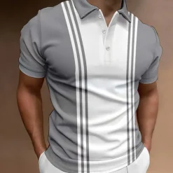 Men's Button Up Polos Polo Shirt Casual Holiday Lapel Short Sleeve Fashion Basic Color Block Button Summer Regular Fit Blue Khaki Dark Blue Gray Button Up Polos