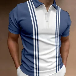 Men's Button Up Polos Polo Shirt Casual Holiday Lapel Short Sleeve Fashion Basic Color Block Button Summer Regular Fit Blue Khaki Dark Blue Gray Button Up Polos