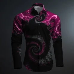 Men's Button Up Shirt Printed Shirts Long Sleeve Subcultural Vacation Party Street Spring & Summer Turndown Print Button-Down Black Red Blue Purple Fuchsia