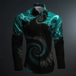 Men's Button Up Shirt Printed Shirts Long Sleeve Subcultural Vacation Party Street Spring & Summer Turndown Print Button-Down Black Red Blue Purple Fuchsia