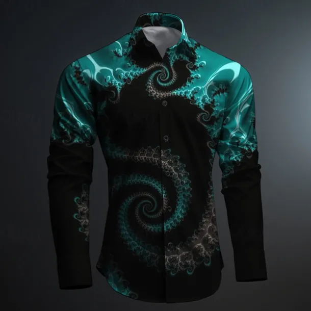 Men's Button Up Shirt Printed Shirts Long Sleeve Subcultural Vacation Party Street Spring & Summer Turndown Print Button-Down Black Red Blue Purple Fuchsia