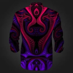 Men's Button Up Shirt Printed Shirts Long Sleeve Subcultural Vacation Party Street Spring & Summer Turndown Print Button-Down Black Red Blue Purple Fuchsia