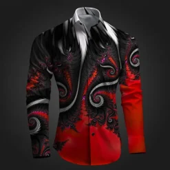 Men's Button Up Shirt Printed Shirts Long Sleeve Subcultural Vacation Party Street Spring & Summer Turndown Print Button-Down Red Blue Purple Gray