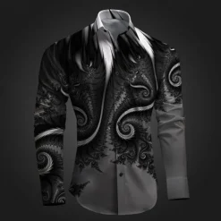 Men's Button Up Shirt Printed Shirts Long Sleeve Subcultural Vacation Party Street Spring & Summer Turndown Print Button-Down Red Blue Purple Gray