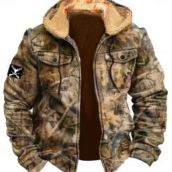 Men's Camo / Camouflage Cowboy Fleece Hoodies Daily Vintage Retro Long Sleeve Hooded Holiday Streetwear Brown Zipper Pocket Fall Winter Designer