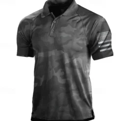 Men's Camo / Camouflage Polo Shirt Golf Shirt Short Sleeve Shirt Turndown Street Daily 3D Print Black / Gray Red Brown Green 3D Button-Down Clothing Apparel Fashion Casual Breathable Comfortable