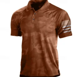 Men's Camo / Camouflage Polo Shirt Golf Shirt Short Sleeve Shirt Turndown Street Daily 3D Print Black / Gray Red Brown Green 3D Button-Down Clothing Apparel Fashion Casual Breathable Comfortable