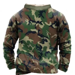 Men's Camo / Camouflage Sweatshirt Quarter Zip Sweatshirt Long Sleeve Sweatshirt Stand Collar Quarter Zip Casual Vintage Retro 3D Print Vacation Going out Streetwear Half Zip Fall Winter