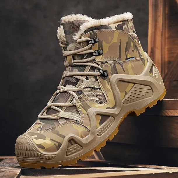 Men's Camouflage Winter Hiking Boots with Fur Lining – Waterproof Insulated Outdoor Snow Boots