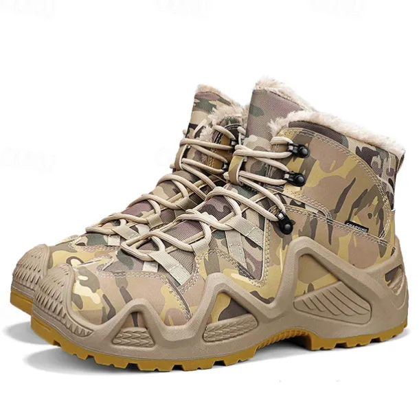 Men's Camouflage Winter Hiking Boots with Fur Lining – Waterproof Insulated Outdoor Snow Boots