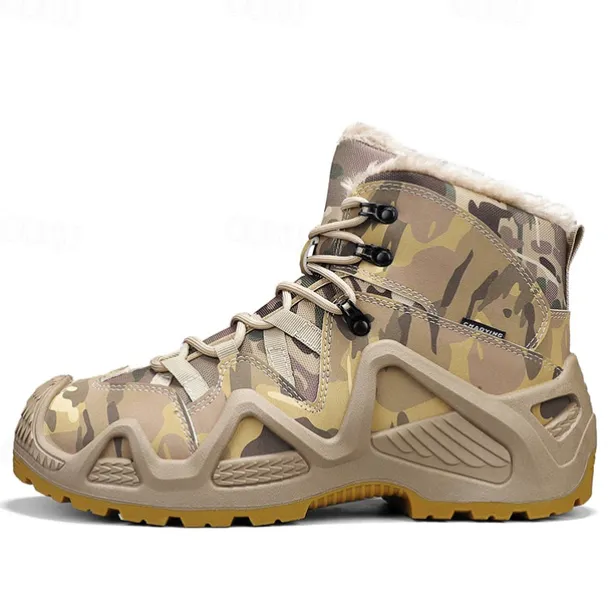 Men's Camouflage Winter Hiking Boots with Fur Lining – Waterproof Insulated Outdoor Snow Boots