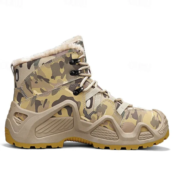 Men's Camouflage Winter Hiking Boots with Fur Lining – Waterproof Insulated Outdoor Snow Boots