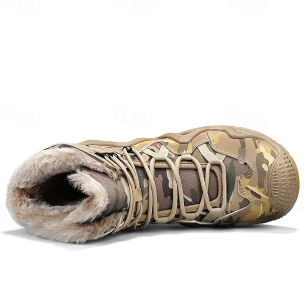 Men's Camouflage Winter Hiking Boots with Fur Lining – Waterproof Insulated Outdoor Snow Boots