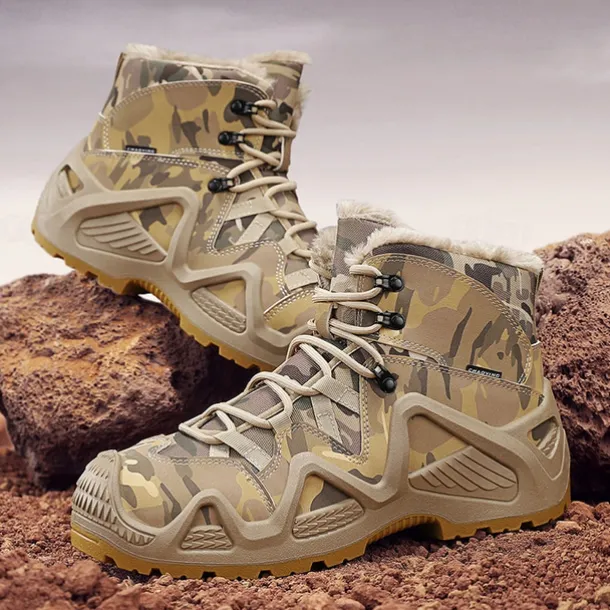 Men's Camouflage Winter Hiking Boots with Fur Lining – Waterproof Insulated Outdoor Snow Boots