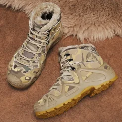 Men's Camouflage Winter Hiking Boots with Fur Lining – Waterproof Insulated Outdoor Snow Boots
