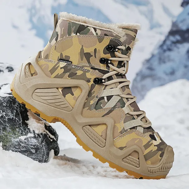 Men's Camouflage Winter Hiking Boots with Fur Lining – Waterproof Insulated Outdoor Snow Boots
