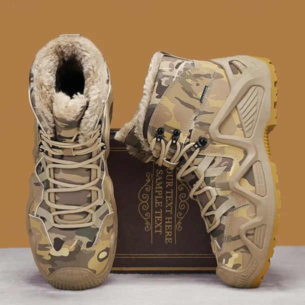 Men's Camouflage Winter Hiking Boots with Fur Lining – Waterproof Insulated Outdoor Snow Boots