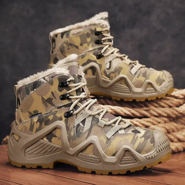Men's Camouflage Winter Hiking Boots with Fur Lining – Waterproof Insulated Outdoor Snow Boots