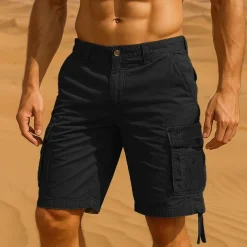 Men's Capri Cargo Shorts Cargo Shorts Shorts Summer Shorts Multi Pocket Flap Pocket Plain Comfort Wearable Knee Length Outdoor Sport Daily Fashion Casual Black Red