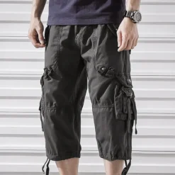Men's Capri Cargo Shorts Cargo Shorts Shorts Capri Pants Hiking Shorts Leg Drawstring 6 Pocket Plain Comfort Outdoor Daily Going out Fashion Streetwear Black Army Green