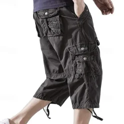 Men's Capri Cargo Shorts Cargo Shorts Shorts Capri Pants Hiking Shorts Leg Drawstring 6 Pocket Plain Comfort Outdoor Daily Going out Fashion Streetwear Black Army Green