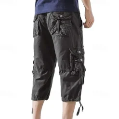 Men's Capri Cargo Shorts Cargo Shorts Shorts Capri Pants Hiking Shorts Leg Drawstring 6 Pocket Plain Comfort Outdoor Daily Going out Fashion Streetwear Black Army Green