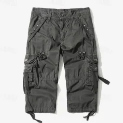 Men's Capri Cargo Shorts Cargo Shorts Shorts Capri Pants Hiking Shorts Leg Drawstring 6 Pocket Plain Comfort Outdoor Daily Going out Fashion Streetwear Black Army Green