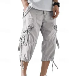 Men's Capri Cargo Shorts Cargo Shorts Shorts Capri Pants Hiking Shorts Leg Drawstring 6 Pocket Plain Comfort Outdoor Daily Going out Fashion Streetwear Black Army Green