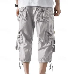 Men's Capri Cargo Shorts Cargo Shorts Shorts Capri Pants Hiking Shorts Leg Drawstring 6 Pocket Plain Comfort Outdoor Daily Going out Fashion Streetwear Black Army Green