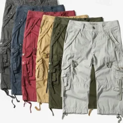 Men's Capri Cargo Shorts Cargo Shorts Shorts Capri Pants Hiking Shorts Leg Drawstring 6 Pocket Plain Comfort Outdoor Daily Going out Fashion Streetwear Black Army Green