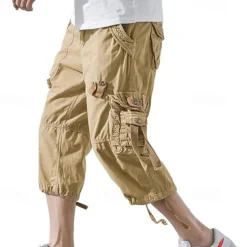 Men's Capri Cargo Shorts Cargo Shorts Shorts Capri Pants Hiking Shorts Leg Drawstring 6 Pocket Plain Comfort Outdoor Daily Going out Fashion Streetwear Black Army Green