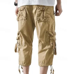 Men's Capri Cargo Shorts Cargo Shorts Shorts Capri Pants Hiking Shorts Leg Drawstring 6 Pocket Plain Comfort Outdoor Daily Going out Fashion Streetwear Black Army Green