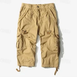 Men's Capri Cargo Shorts Cargo Shorts Shorts Capri Pants Hiking Shorts Leg Drawstring 6 Pocket Plain Comfort Outdoor Daily Going out Fashion Streetwear Black Army Green