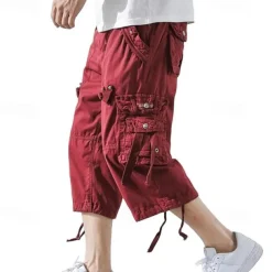 Men's Capri Cargo Shorts Cargo Shorts Shorts Capri Pants Hiking Shorts Leg Drawstring 6 Pocket Plain Comfort Outdoor Daily Going out Fashion Streetwear Black Army Green