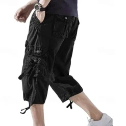 Men's Capri Cargo Shorts Cargo Shorts Shorts Capri Pants Hiking Shorts Leg Drawstring 6 Pocket Plain Comfort Outdoor Daily Going out Fashion Streetwear Black Army Green