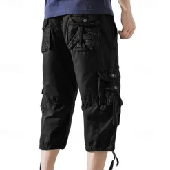 Men's Capri Cargo Shorts Cargo Shorts Shorts Capri Pants Hiking Shorts Leg Drawstring 6 Pocket Plain Comfort Outdoor Daily Going out Fashion Streetwear Black Army Green