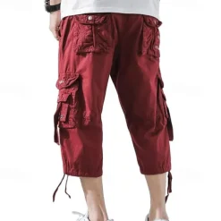 Men's Capri Cargo Shorts Cargo Shorts Shorts Capri Pants Hiking Shorts Leg Drawstring 6 Pocket Plain Comfort Outdoor Daily Going out Fashion Streetwear Black Army Green