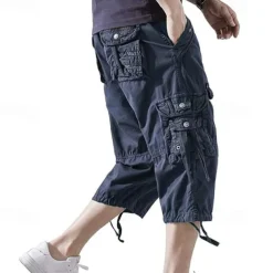 Men's Capri Cargo Shorts Cargo Shorts Shorts Capri Pants Hiking Shorts Leg Drawstring 6 Pocket Plain Comfort Outdoor Daily Going out Fashion Streetwear Black Army Green