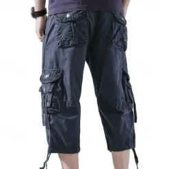 Men's Capri Cargo Shorts Cargo Shorts Shorts Capri Pants Hiking Shorts Leg Drawstring 6 Pocket Plain Comfort Outdoor Daily Going out Fashion Streetwear Black Army Green