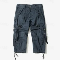 Men's Capri Cargo Shorts Cargo Shorts Shorts Capri Pants Hiking Shorts Leg Drawstring 6 Pocket Plain Comfort Outdoor Daily Going out Fashion Streetwear Black Army Green