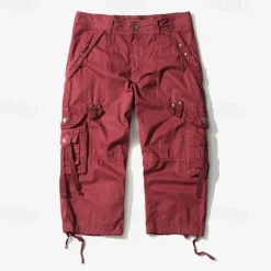 Men's Capri Cargo Shorts Cargo Shorts Shorts Capri Pants Hiking Shorts Leg Drawstring 6 Pocket Plain Comfort Outdoor Daily Going out Fashion Streetwear Black Army Green