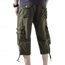Men's Capri Cargo Shorts Cargo Shorts Shorts Capri Pants Hiking Shorts Leg Drawstring 6 Pocket Plain Comfort Outdoor Daily Going out Fashion Streetwear Black Army Green