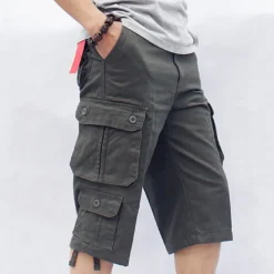 Men's Capri Cargo Shorts Leg Drawstring Multi Pocket Plain Calf-Length Streetwear Classic Style Black Army Green