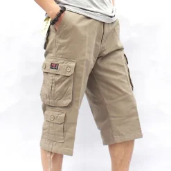 Men's Capri Cargo Shorts Leg Drawstring Multi Pocket Plain Calf-Length Streetwear Classic Style Black Army Green