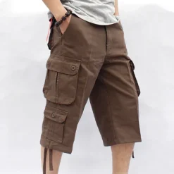 Men's Capri Cargo Shorts Leg Drawstring Multi Pocket Plain Calf-Length Streetwear Classic Style Black Army Green