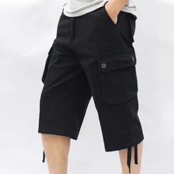 Men's Capri Cargo Shorts Leg Drawstring Multi Pocket Plain Calf-Length Streetwear Classic Style Black Army Green